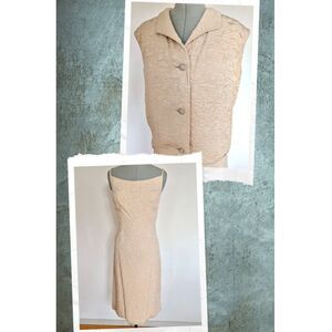 VTG 60s Cream Brocade Jacket & Sheath Dress Tea Length MOD Cocktail Set, Sz. 6